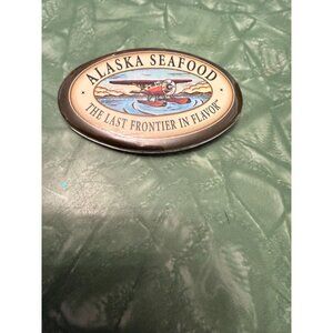 VTG Alaska Seafood The Last Frontier in Flavor Oval Shaped Badge Pin